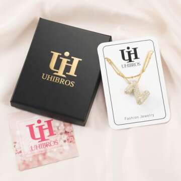 UHIBROS Bubble Letter Necklace, Gold Balloon Initial Necklaces for Women, Cubic Zirconia Dainty Charm Alphabet Pendant, 18K Gold Plated Custom Name Choker, Trendy Puffy Personalized Jewelry