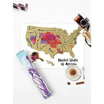 JARLINK Scratch Off USA Map Poster, 12x17 inches United States Map with Unique Accessories Set, Personalized Travel Poster, Gift for Travelers