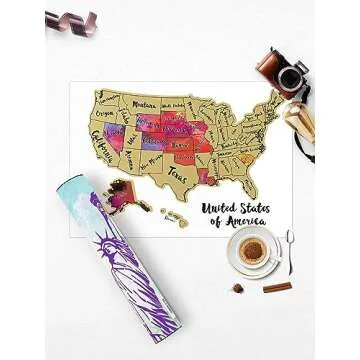 JARLINK Scratch Off USA Map Poster, 12x17 inches United States Map with Unique Accessories Set, Personalized Travel Poster, Gift for Travelers