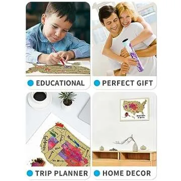 JARLINK Scratch Off USA Map Poster, 12x17 inches United States Map with Unique Accessories Set, Personalized Travel Poster, Gift for Travelers