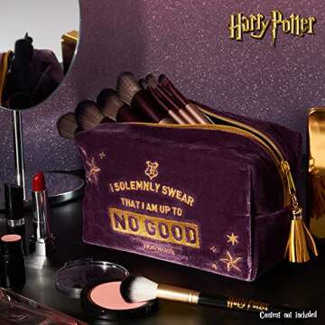 Harry Potter Makeup Bag, Elegant Cosmetic Bag, Suitable as Makeup Organizer, Toiletry Bag, or Travel Pouch, Spacious Makeup Pouch, Velvet Fabric with Gold Embroidery, 9 x 21 x 12 cm