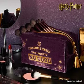 Harry Potter Makeup Bag, Elegant Cosmetic Bag, Suitable as Makeup Organizer, Toiletry Bag, or Travel Pouch, Spacious Makeup Pouch, Velvet Fabric with Gold Embroidery, 9 x 21 x 12 cm