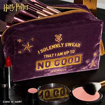 Harry Potter Makeup Bag, Elegant Cosmetic Bag, Suitable as Makeup Organizer, Toiletry Bag, or Travel Pouch, Spacious Makeup Pouch, Velvet Fabric with Gold Embroidery, 9 x 21 x 12 cm