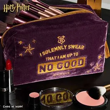 Harry Potter Makeup Bag, Elegant Cosmetic Bag, Suitable as Makeup Organizer, Toiletry Bag, or Travel Pouch, Spacious Makeup Pouch, Velvet Fabric with Gold Embroidery, 9 x 21 x 12 cm