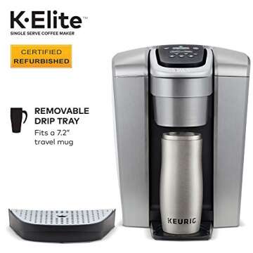 Keurig K-Elite Coffee Maker, Single Serve K-Cup Pod Coffee Brewer, With Iced Coffee Capability, Brushed Silver (Renewed)