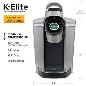 Keurig K-Elite Coffee Maker, Single Serve K-Cup Pod Coffee Brewer, With Iced Coffee Capability, Brushed Silver (Renewed)