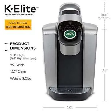 Keurig K-Elite Coffee Maker, Single Serve K-Cup Pod Coffee Brewer, With Iced Coffee Capability, Brushed Silver (Renewed)