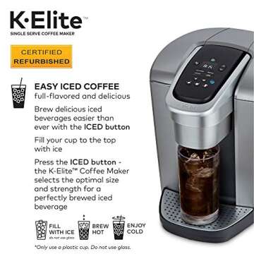 Keurig K-Elite Coffee Maker, Single Serve K-Cup Pod Coffee Brewer, With Iced Coffee Capability, Brushed Silver (Renewed)