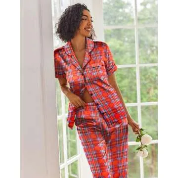 Ekouaer Silk Satin Pajamas Set Comfortable Button Down Loungewear