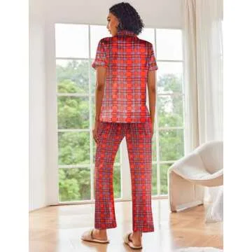 Ekouaer Silk Satin Pajamas Set Comfortable Button Down Loungewear