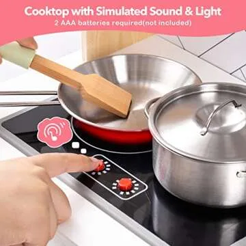 ROBUD Kids Kitchen Playset, Montessori Wooden Play Kitchen, Realistic Pretend Play Kitchen for Kids Girls Boys, Toy Kitchen Set for Toddlers