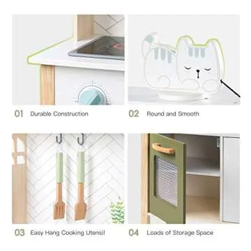 ROBUD Kids Kitchen Playset, Montessori Wooden Play Kitchen, Realistic Pretend Play Kitchen for Kids Girls Boys, Toy Kitchen Set for Toddlers