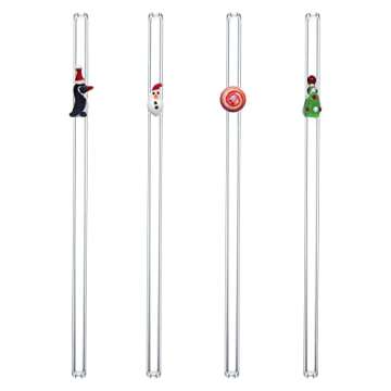Reusable Glass straws with handcrafted figurines, penguin, candy, christmas tree, snowman, gift for christmas thanksgiving, holiday, birthday, 4 pcs set, 10''x10mm