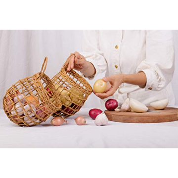 HyakuOku Handwoven Rattan Onion Basket - Pack of 2