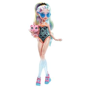 Monster High Doll, Lagoona Blue with Colorful Streaked Hair in Signature Look with Fashion Accessories & Pet Piranha Neptuna