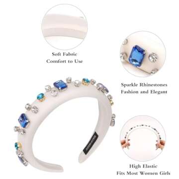 Amariver Rhinestones Headbands for Women Sparkle Jeweled Hair Band Padded Head Bands Bling Crystal Hairbands Shiny Headband Stylish Hair Accessories for Women Girls (White)