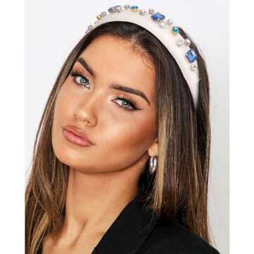 Amariver Rhinestones Headbands for Women Sparkle Jeweled Hair Band Padded Head Bands Bling Crystal Hairbands Shiny Headband Stylish Hair Accessories for Women Girls (White)