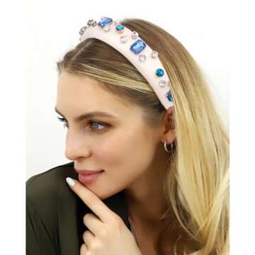 Amariver Rhinestones Headbands for Women Sparkle Jeweled Hair Band Padded Head Bands Bling Crystal Hairbands Shiny Headband Stylish Hair Accessories for Women Girls (White)