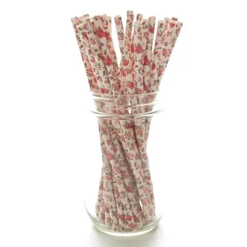 Food With Fashion Pink Wedding Party Floral Straws (25 Pack) - Paper Straws for Drinking, Cute Disposable Straws, Tea Party Birthday Straws, 25 Pack