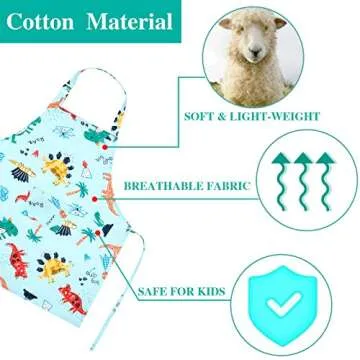 Geyoga 2 Pcs Kids Dinosaur Apron with Pocket for Boys Girls Cooking Kitchen Children Toddler Cartoon Apron with Adjustable Neck Strap for Cooking Baking Painting Kids Christmas Birthday Gift