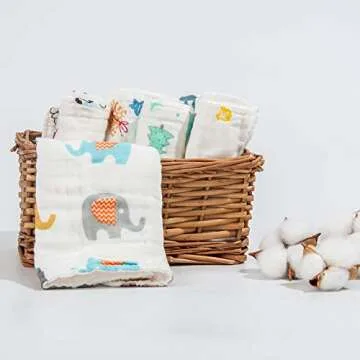 Soft Muslin Baby Washcloths with Animal Patterns - 6 Pack