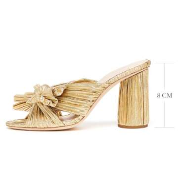 MUCCCUTE Women's Bow Knot Heeled Sandals Ankle Buckle Strap Chunky Heeled Open-toe Comfortable Weddi...