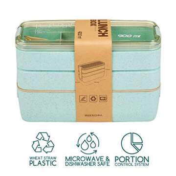 TARLINI Green Stackable Bento Box - Eco-Friendly Meal Prep