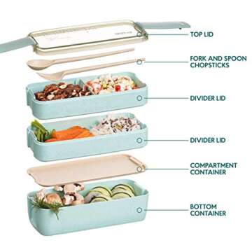 TARLINI Green Stackable Bento Box - Eco-Friendly Meal Prep