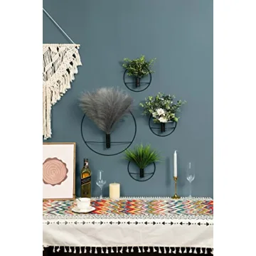 Pretty Jolly Boho Wall Decor, Wall-Mounted Metal Wall Decor, Hanging Artificial Pampas Display, Wall Art Living Room, Bedroom, Bathroom, Dining room, Plant Wall Decor 2 Pack Black