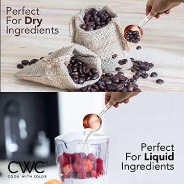 COOK WITH COLOR Measuring Cups Set and Measuring Spoon Set, Stainless Steel Handles, Nesting Kitchen Measuring Set, Liquid Measuring Cup Set, 8 PC Copper, Pink