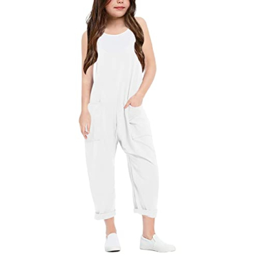 Cnkwei Girls' Casual Cotton Jumpsuit with Pockets