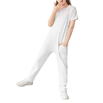 Cnkwei Girls' Casual Cotton Jumpsuit with Pockets