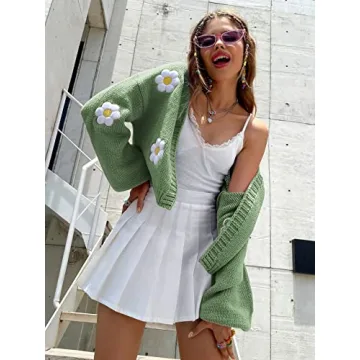 Womens Y2K Cropped Cardigan Sweater in Mint Green