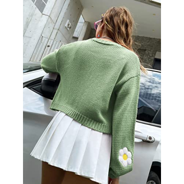 Womens Y2K Cropped Cardigan Sweater in Mint Green