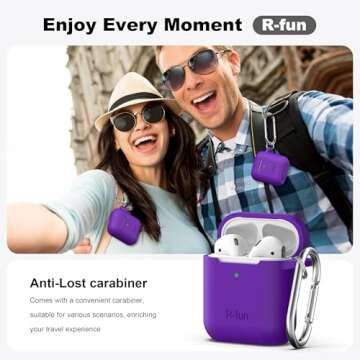 R-fun Compatible AirPods Case Cover - Soft Silicone Protective Case with Keychain, Purple