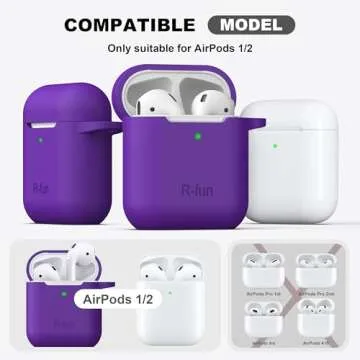 R-fun AirPods Case Cover - Soft Silicone, Purple, Durable Protection