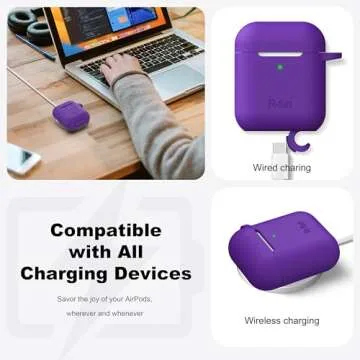 R-fun AirPods Case Cover - Soft Silicone, Purple, Durable Protection