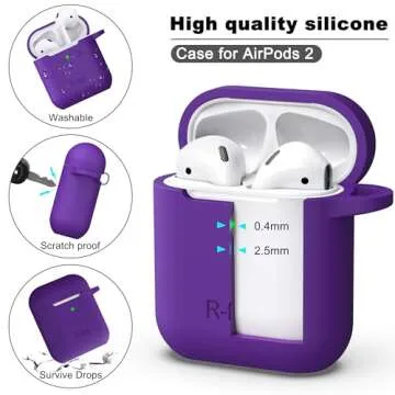 R-fun AirPods Case Cover - Soft Silicone, Purple, Durable Protection