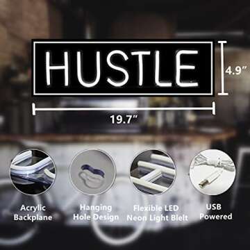 HUSTLE LED Neon Sign Novelty Light Wall Art Decorative Wall Hanging Sign for Bedroom Living Room Kid...