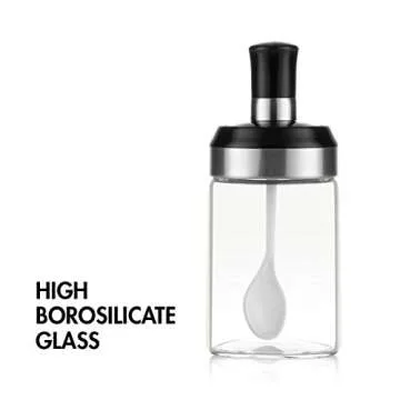 BOILING POINT Sauce Jar Sugar Container Glass Jar Combination Spoon with Lid Canisters Storing Seaso...