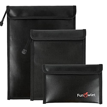Fireproof Waterproof Money Document Bag - 3 Pack Safe Upgraded Zipper Bags, Fire & Water Resistant S...