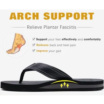 Men's Yoga Mat Leather Flip Flops with Arch Support