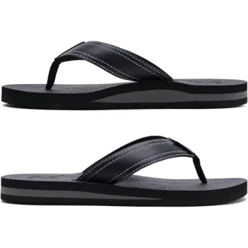 Men's Yoga Mat Leather Flip Flops with Arch Support