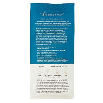 Teeccino Dandelion Coconut Herbal Coffee - Caffeine-Free Coffee Alternative with Prebiotics, Gluten ...