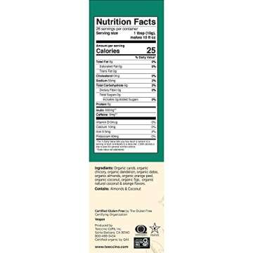 Teeccino Dandelion Coconut Herbal Coffee - Caffeine-Free Coffee Alternative with Prebiotics, Gluten Free, Acid Free - Medium Roast, 10 oz