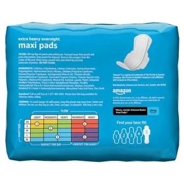 Amazon Basics Maxi Pads with Wings for Extra Heavy Overnight Protection, 20 Count