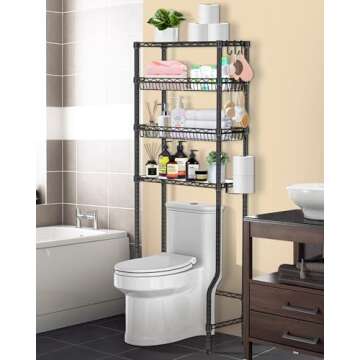 Bathroom Organizer Over The Toilet Storage, 4-Tier Metal Bathroom Over Toilet Storage Shelf Above To...