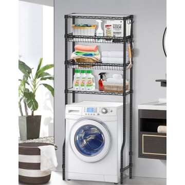 Bathroom Organizer Over The Toilet Storage, 4-Tier Metal Bathroom Over Toilet Storage Shelf Above Toilet Storage Rack Freestanding Bathroom Space Saver with Adjustable Shelves and Baskets, Black