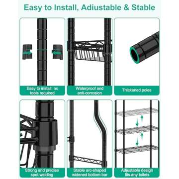 Bathroom Organizer Over The Toilet Storage, 4-Tier Metal Bathroom Over Toilet Storage Shelf Above Toilet Storage Rack Freestanding Bathroom Space Saver with Adjustable Shelves and Baskets, Black