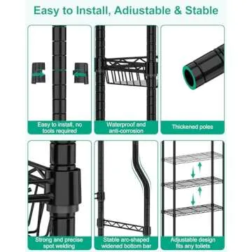 Bathroom Organizer Over The Toilet Storage, 4-Tier Metal Bathroom Over Toilet Storage Shelf Above Toilet Storage Rack Freestanding Bathroom Space Saver with Adjustable Shelves and Baskets, Black